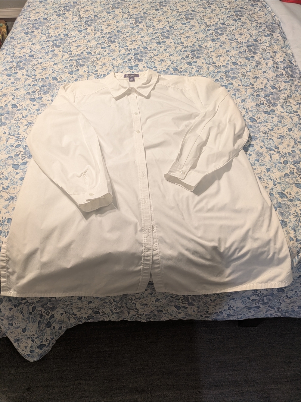 Roaman's White Button-Up Women's Dress Shirt